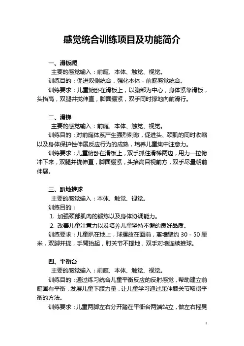 感觉统合训练项目及功能简介