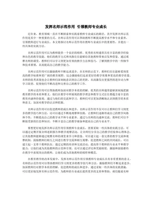 发挥名师示范作用 引领教师专业成长
