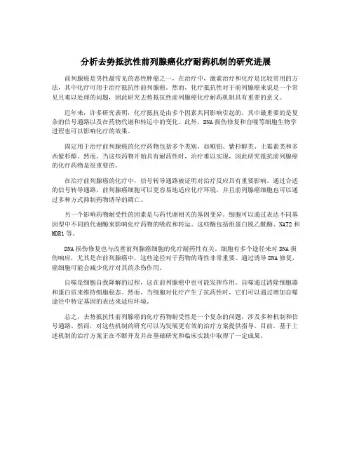分析去势抵抗性前列腺癌化疗耐药机制的研究进展