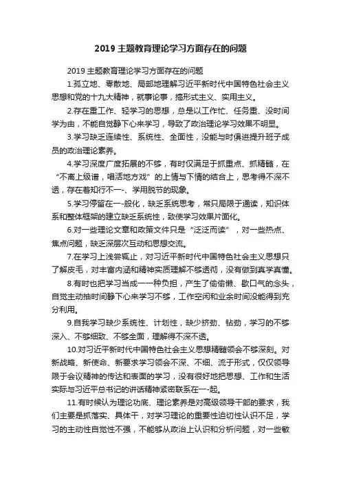 2019主题教育理论学习方面存在的问题