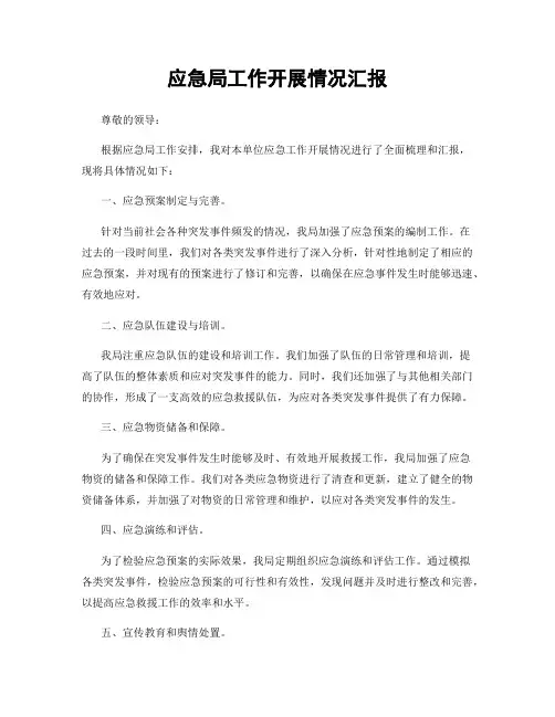 应急局工作开展情况汇报