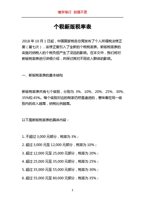 个税新版税率表