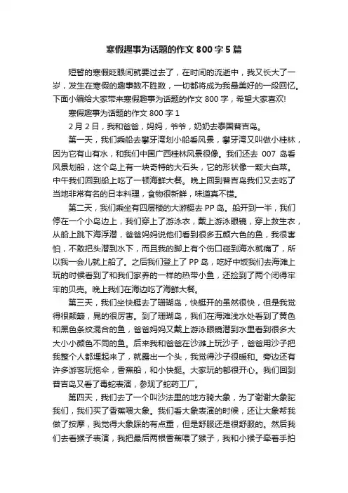 寒假趣事为话题的作文800字5篇