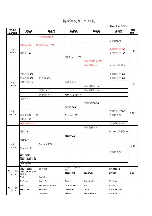 自由式轮滑技术等级表版