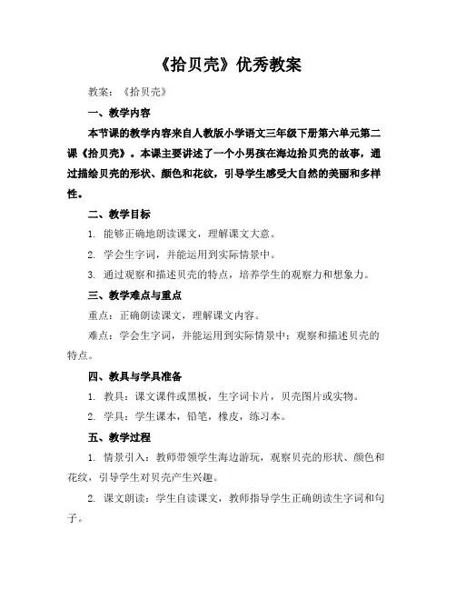 《拾贝壳》优秀教案