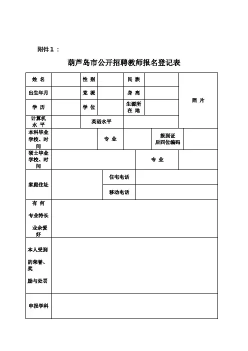 葫芦岛市公开招聘教师报名登记表