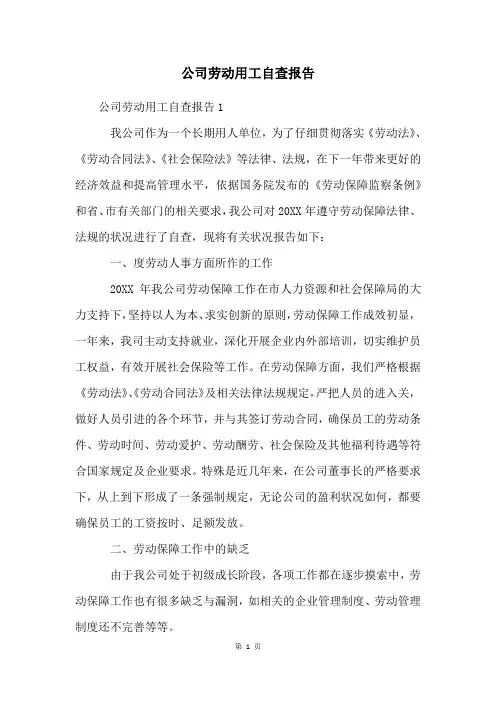 公司劳动用工自查报告