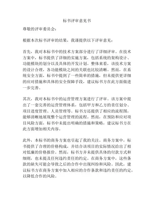 标书评审意见书