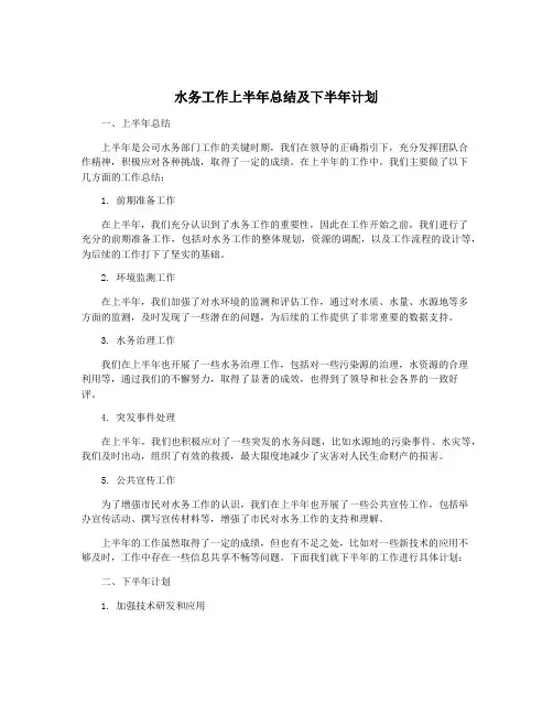 水务工作上半年总结及下半年计划