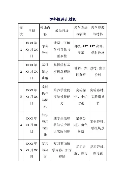 学科授课计划表