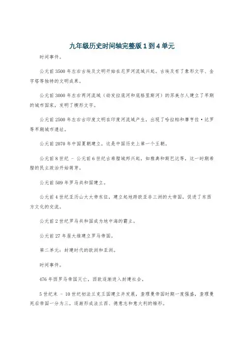 九年级历史时间轴完整版1到4单元