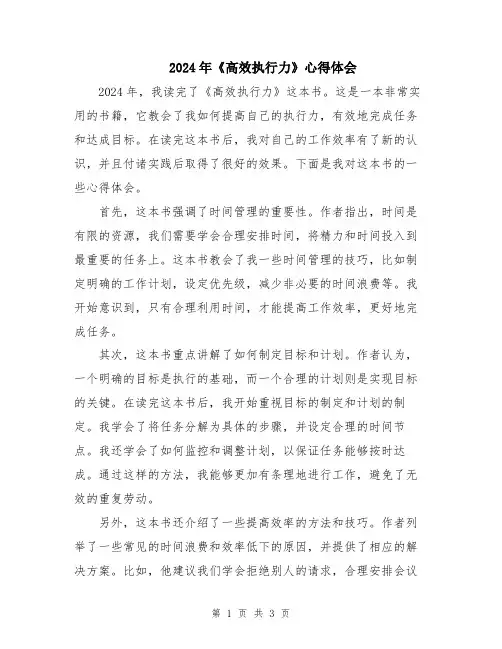 2024年《高效执行力》心得体会