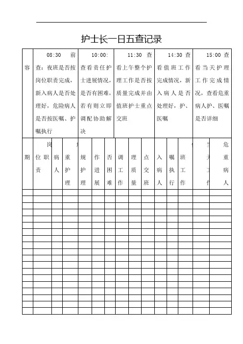 护士长每日五查记录表