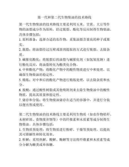 第一代和第二代生物柴油的技术路线