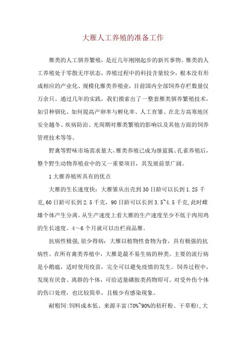 大雁人工养殖的准备工作