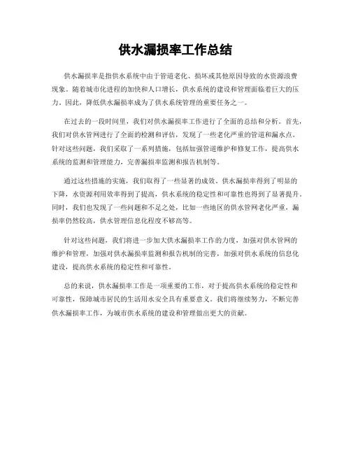 供水漏损率工作总结