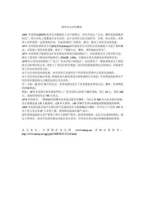 国外安全评价概况