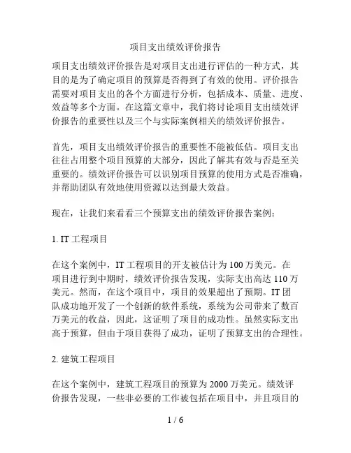 项目支出绩效评价报告