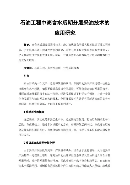石油工程中高含水后期分层采油技术的应用研究