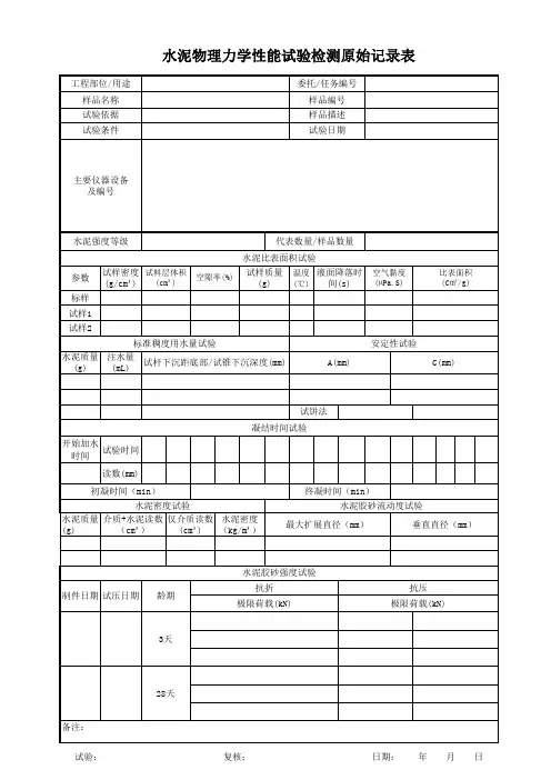 水泥物理力学性能试验检测原始记录表