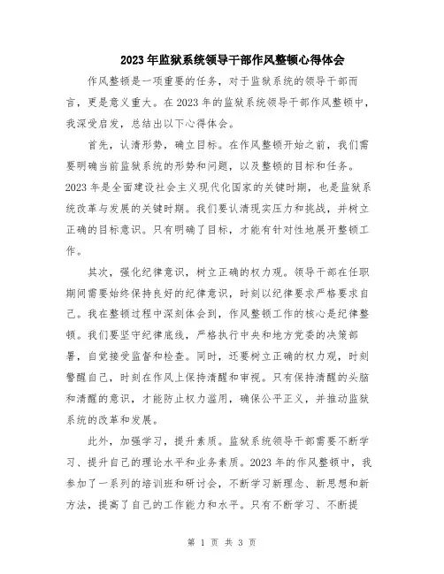 2023年监狱系统领导干部作风整顿心得体会