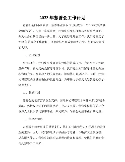 2023年慈善会工作计划
