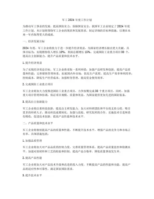 军工2024年度工作计划