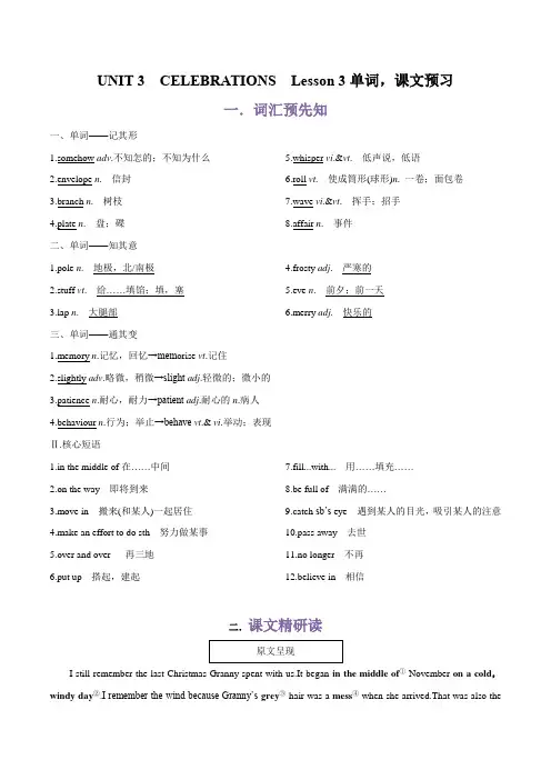 专题06.UNIT3 CELEBRATIONSLesson3单词课文预习