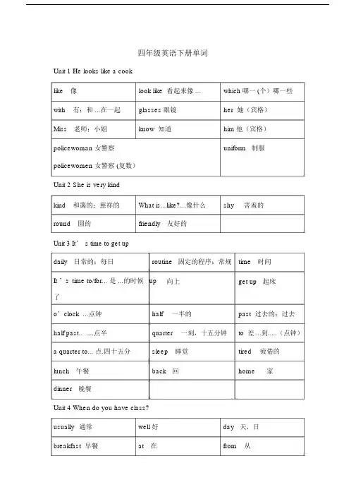 广州四年级英语下册总复习.doc