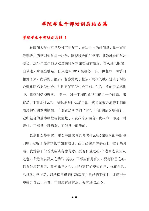 学院学生干部培训总结6篇