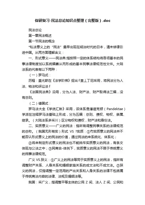 保研复习-民法总论知识点整理（完整版）.doc