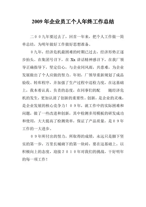 2009年企业员工个人年终工作总结