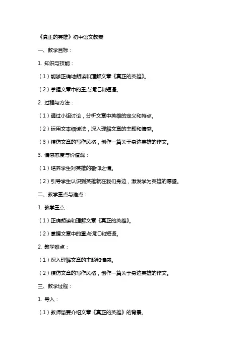 《真正的英雄》初中语文教案