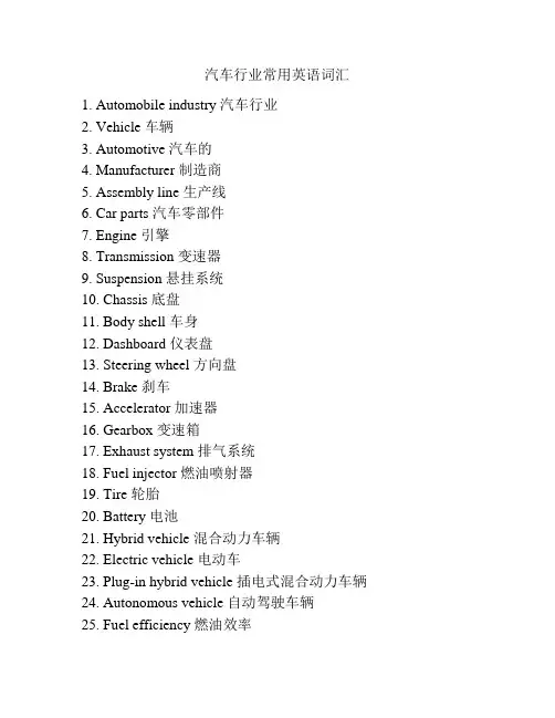 汽车行业常用英语词汇