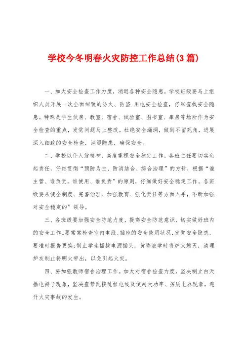 学校今冬明春火灾防控工作总结(3篇)