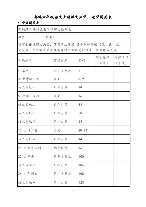 部编六年级语文上册课文必背(最新整理)