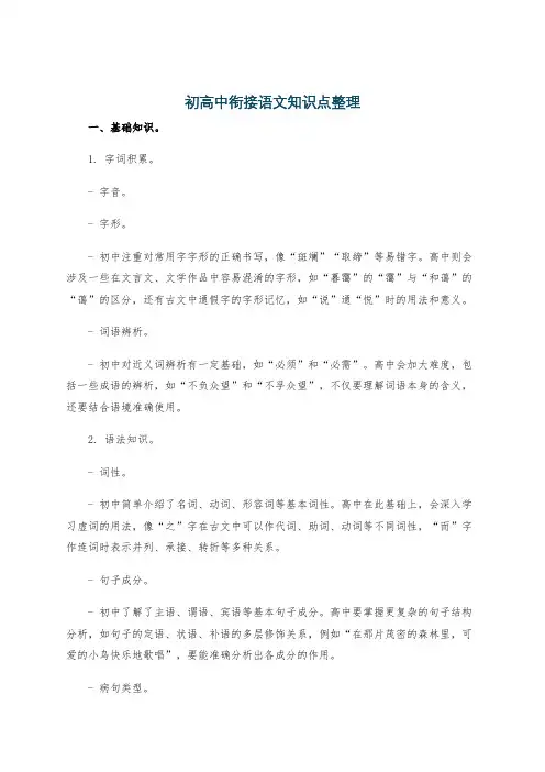 初高中衔接语文知识点整理