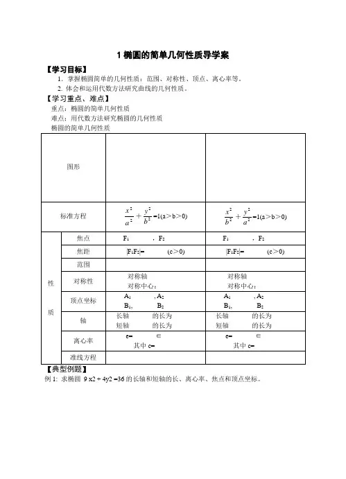 月8日椭圆的简单几何性质导学案