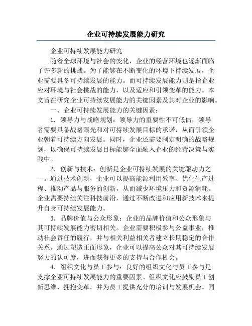 企业可持续发展能力研究