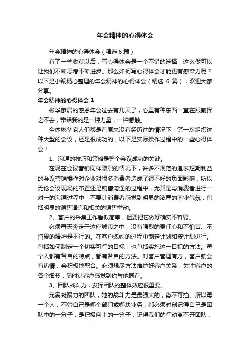 年会精神的心得体会（精选6篇）