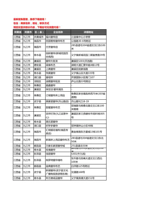 新版江西省九江市窗帘企业公司商家户名录单联系方式地址大全432家