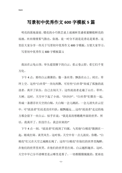 写景初中优秀作文600字模板5篇