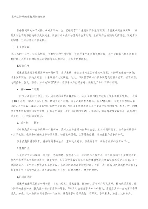玉米各阶段的生长周期的划分