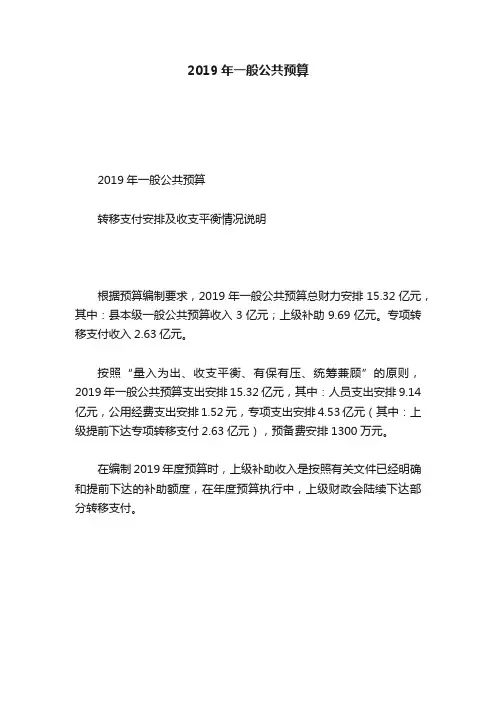 2019年一般公共预算