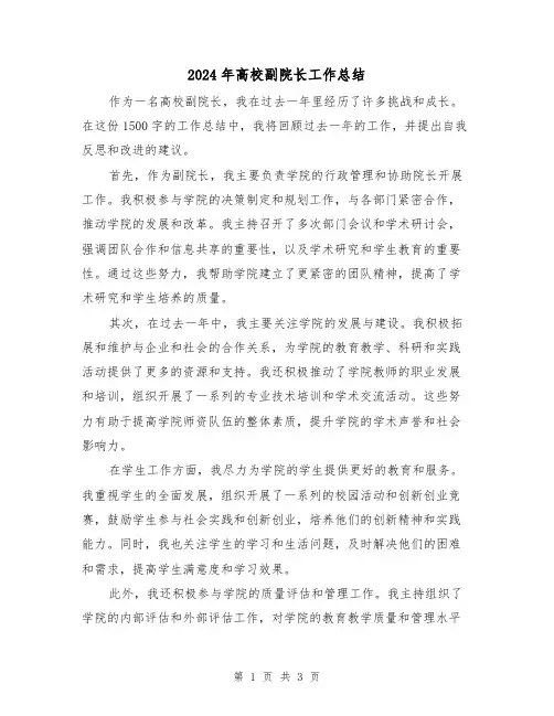 2024年高校副院长工作总结(二篇)