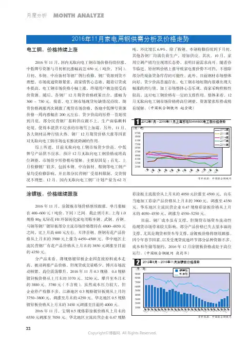 2016年11月家电用钢供需分析及价格走势