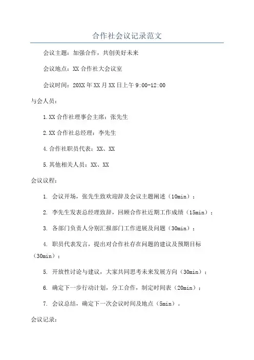 合作社会议记录范文