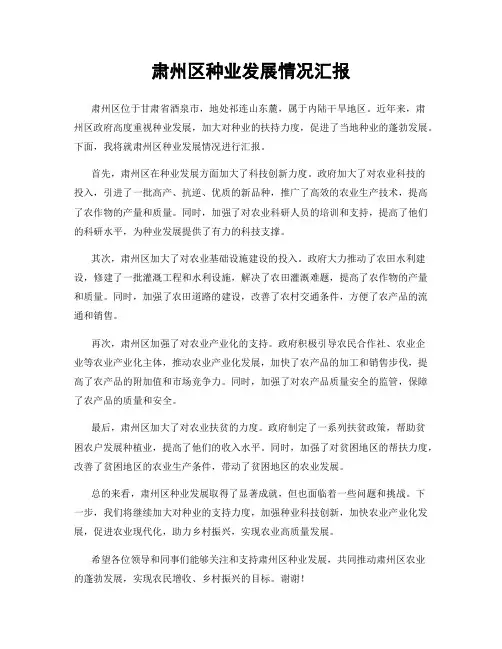 肃州区种业发展情况汇报