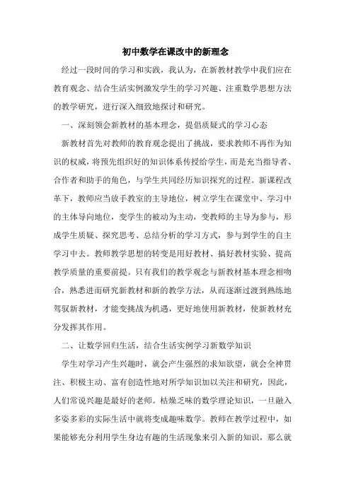 初中数学在课改中新理念论文