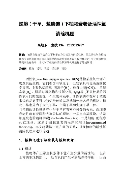 逆境(干旱、盐胁迫)下植物衰老及活性氧清除机理